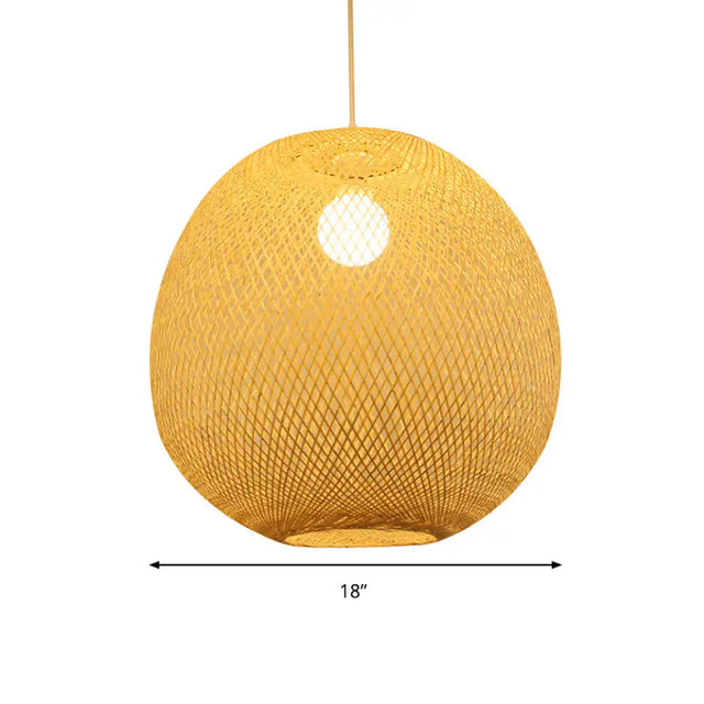 Bamboo Modern Ball Ceiling Lamp In Beige - 1 Light Pendant For Restaurant 3 Sizes Available