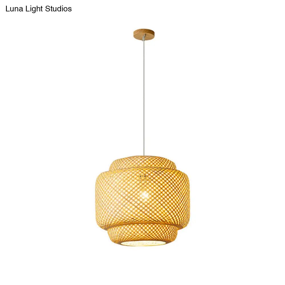 Modern Bamboo Ceiling Pendant Light - Single Hanging Fixture For Restaurants In Wood