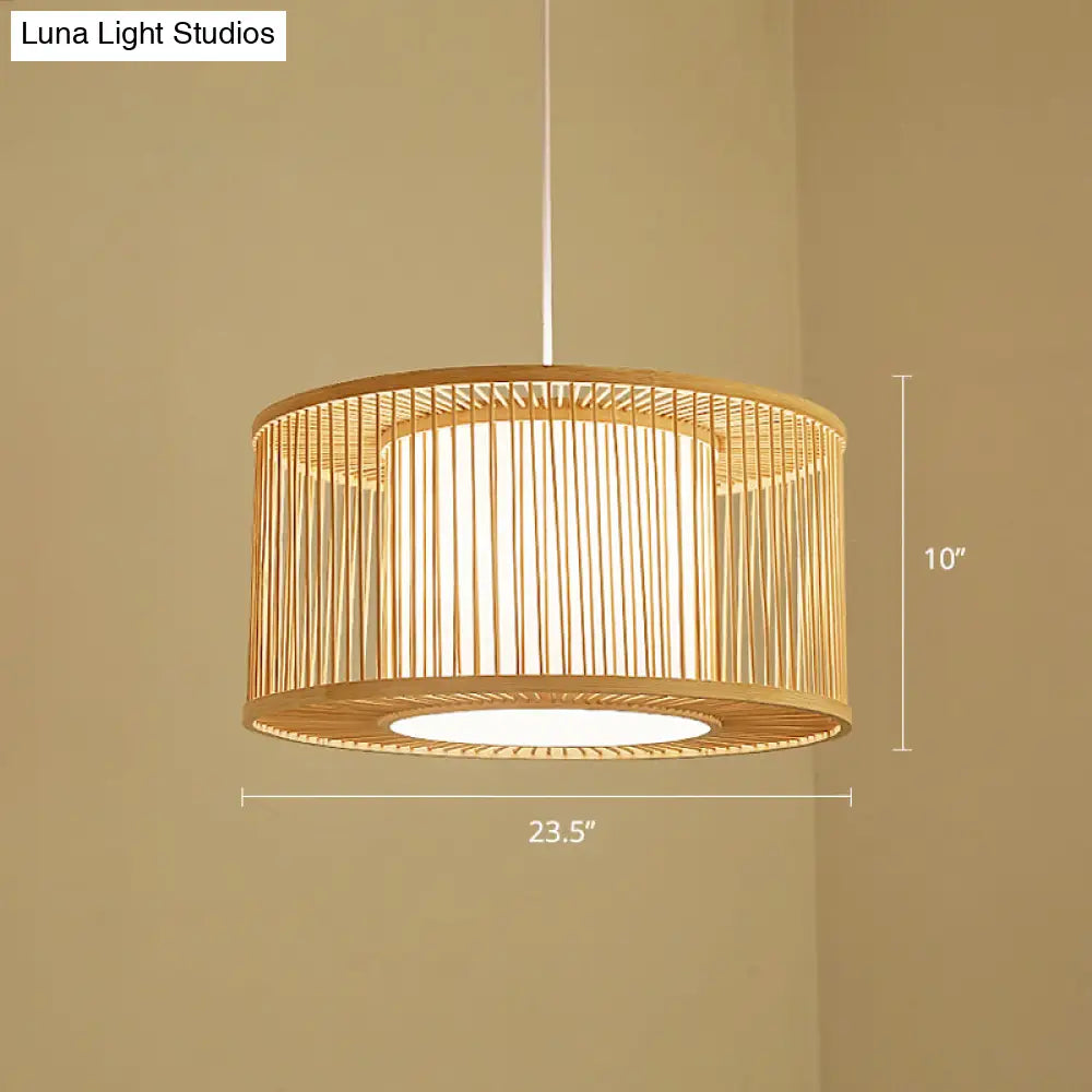 Modern Bamboo Drum Pendant Light - Sleek Round Design For Restaurants Wood Ceiling Hanging