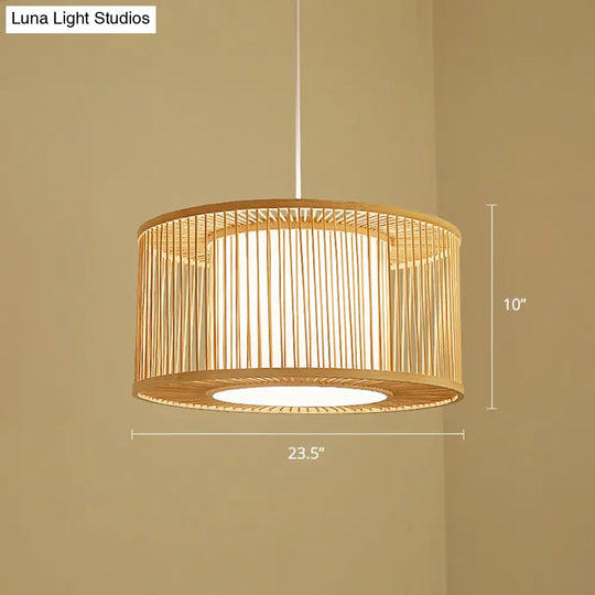 Modern Bamboo Drum Pendant Light - Sleek Round Design For Restaurants Wood Ceiling Hanging