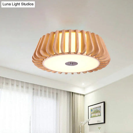 Modern Bamboo Flush Light Fixture - Tapered Design Wood Ceiling Mounted 19.5’/23.5’ Wide 1 Bulb