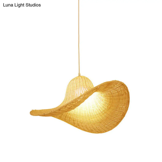 Modern Bamboo Hanging Pendant Lamp For Dining Room - Beige Cap Shape 1 Light