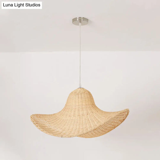 Modern Bamboo Hanging Pendant Lamp For Dining Room - Beige Cap Shape 1 Light
