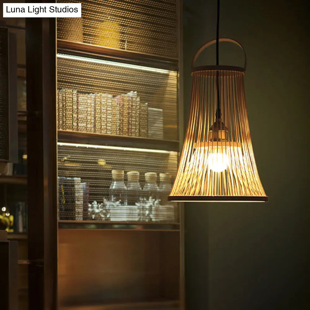 Modern Bamboo Wide Flare Pendant Light - Wood Fixture