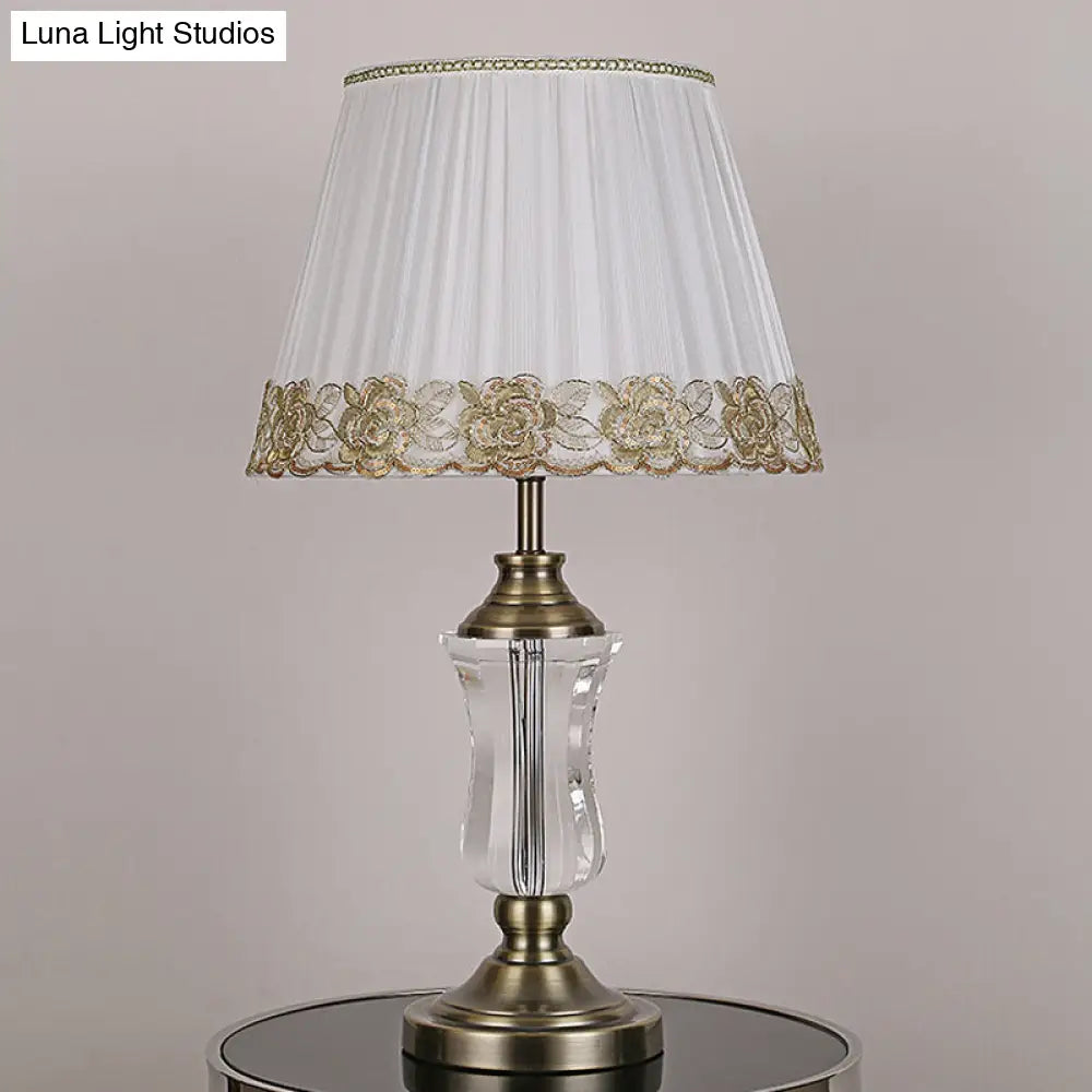 Modern Beige Barrel Night Light Table Lamp With Crystal Urn Stand
