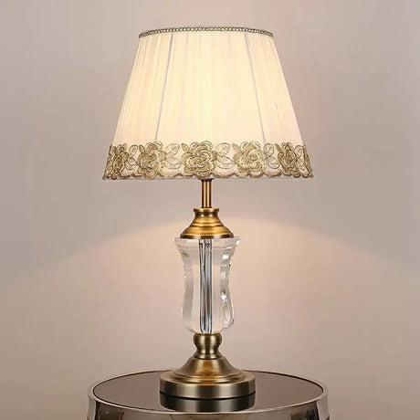Modern Beige Barrel Night Light Table Lamp With Crystal Urn Stand
