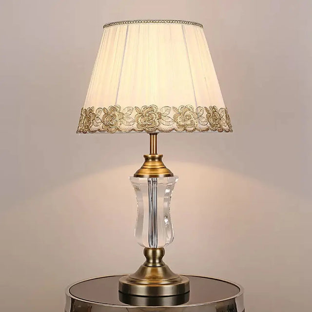 Modern Beige Barrel Night Light Table Lamp With Crystal Urn Stand