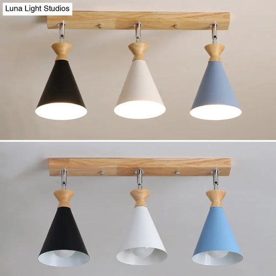 Modern Beige Ceiling Mount Light Fixture For Living Room With Metal Cone Shade