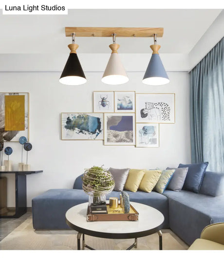 Modern Beige Ceiling Mount Light Fixture For Living Room With Metal Cone Shade
