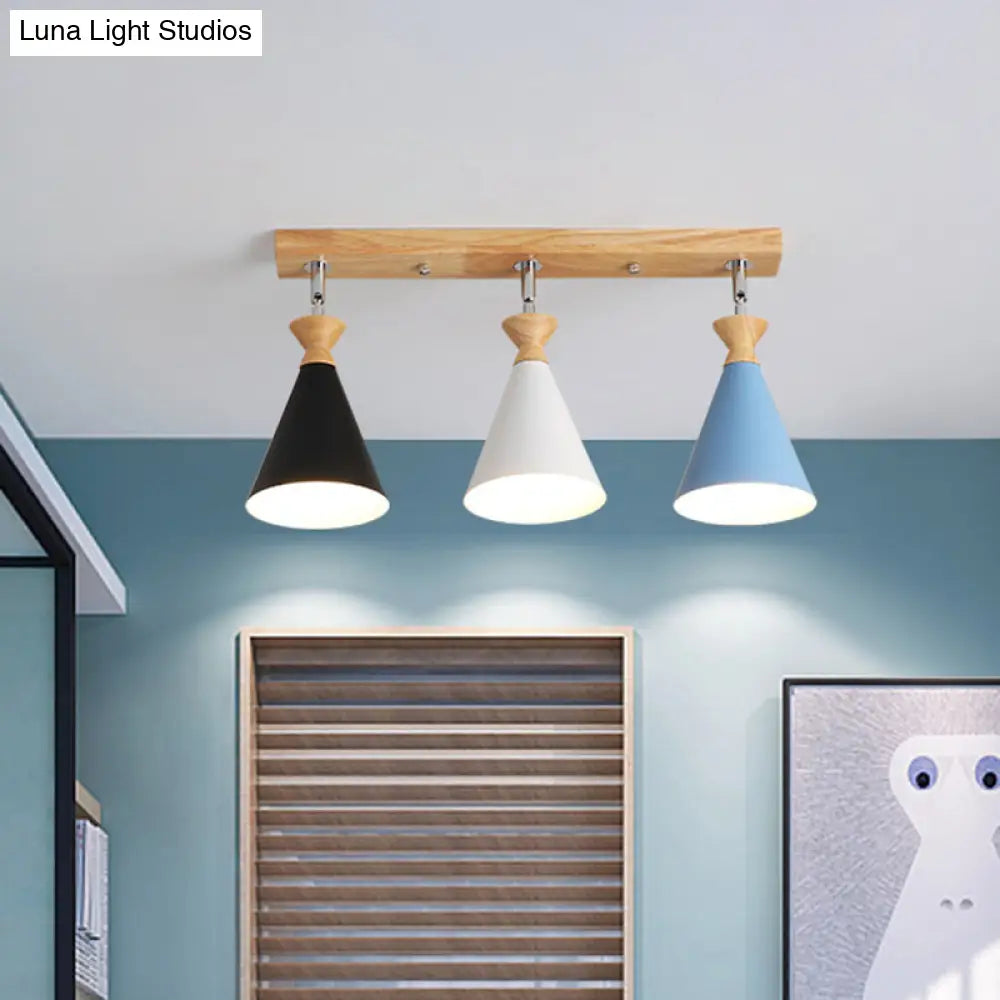 Modern Beige Ceiling Mount Light Fixture For Living Room With Metal Cone Shade