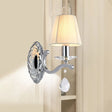 Modern Beige Cone Corner Fabric Wall Sconce With Chrome Curving Arm 1 /
