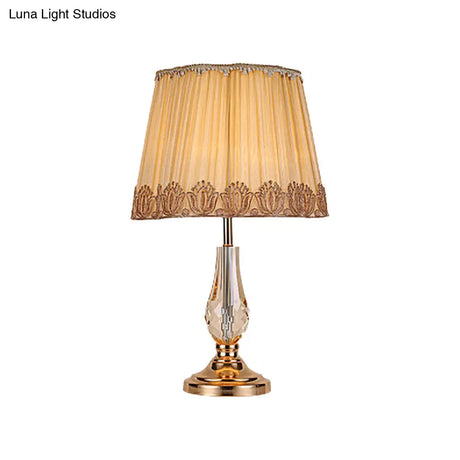 Modern Beige Desk Lamp With Wide Flare Shade - Perfect For Living Room