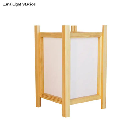 Modern Beige Desk Lamp With Wood Shade - Rectangular Night Table Light