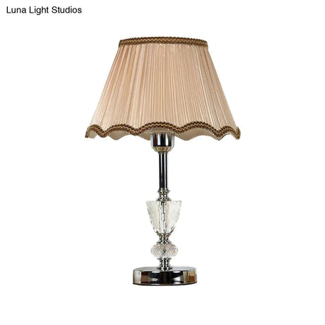 Modern Beige Fabric Cone Shade Reading Lamp With Braided Trim - Task Lighting 1 Bulb
