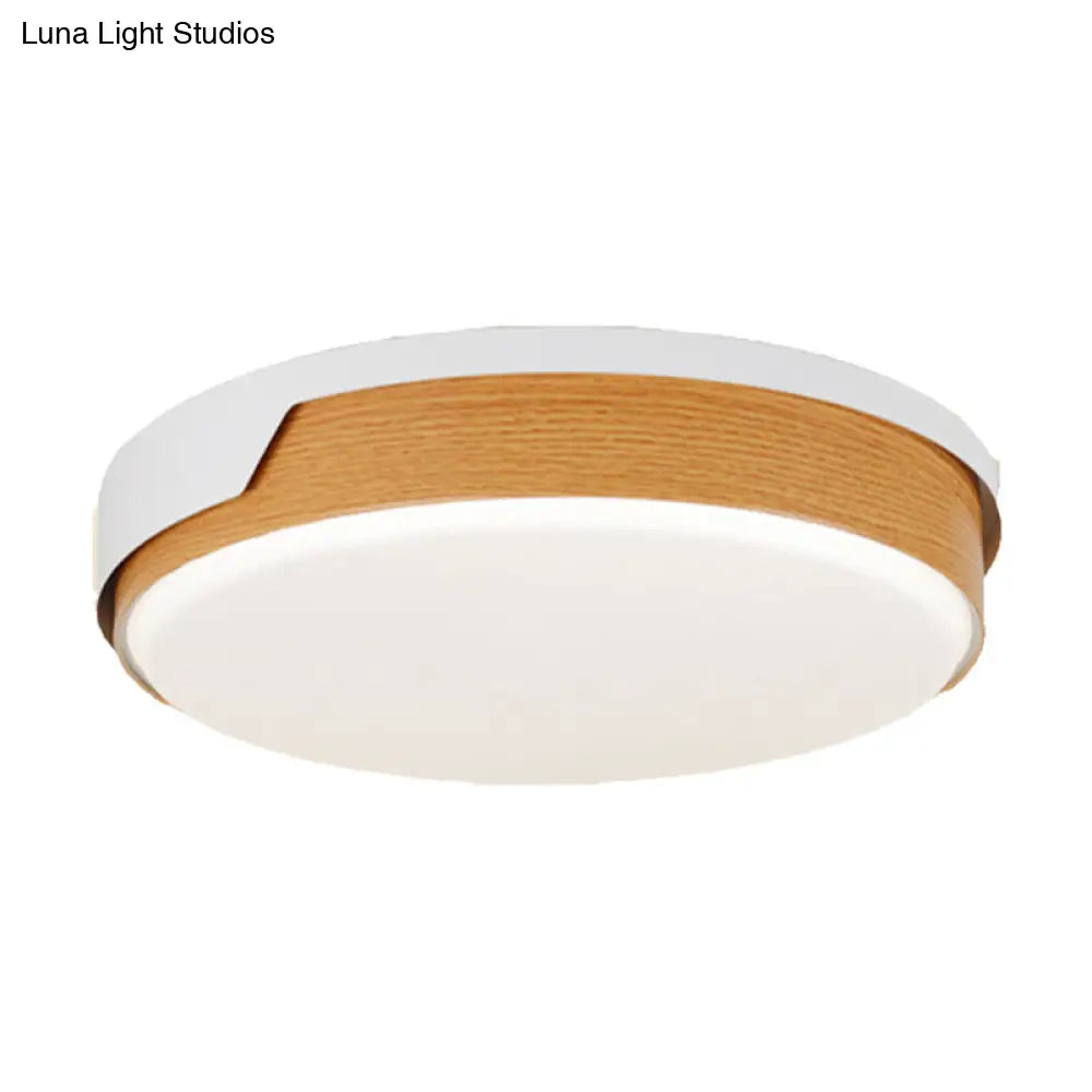 Modern Beige Led Wood Flush Mount Ceiling Light For Bedroom