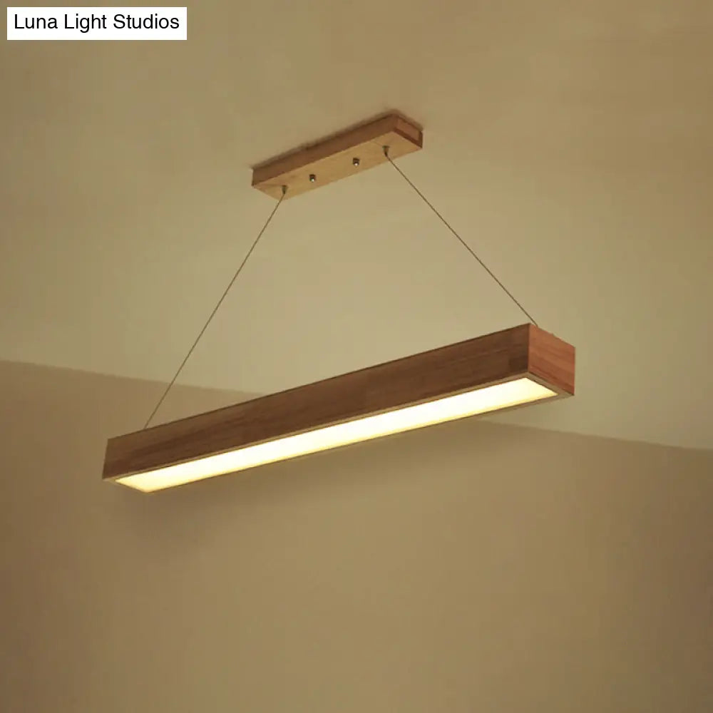 Modern Beige Linear Pendant Light - 1-Head Led Wood Ceiling Lamp (Warm/White Light) 23.5/35.5/47