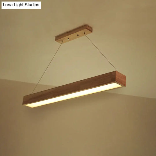 Modern Beige Linear Pendant Light - 1-Head Led Wood Ceiling Lamp (Warm/White Light) 23.5/35.5/47