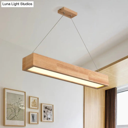 Modern Beige Linear Pendant Light - 1-Head Led Wood Ceiling Lamp (Warm/White Light) 23.5/35.5/47