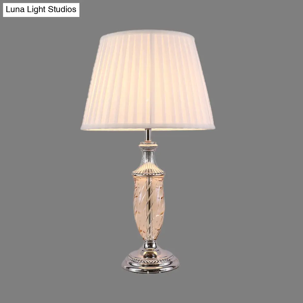Modern Beige Nightstand Lamp - Contemporary 1 Head Task Light With Tapered Drum Shade
