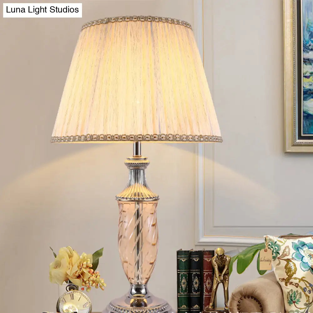 Modern Beige Nightstand Lamp - Contemporary 1 Head Task Light With Tapered Drum Shade
