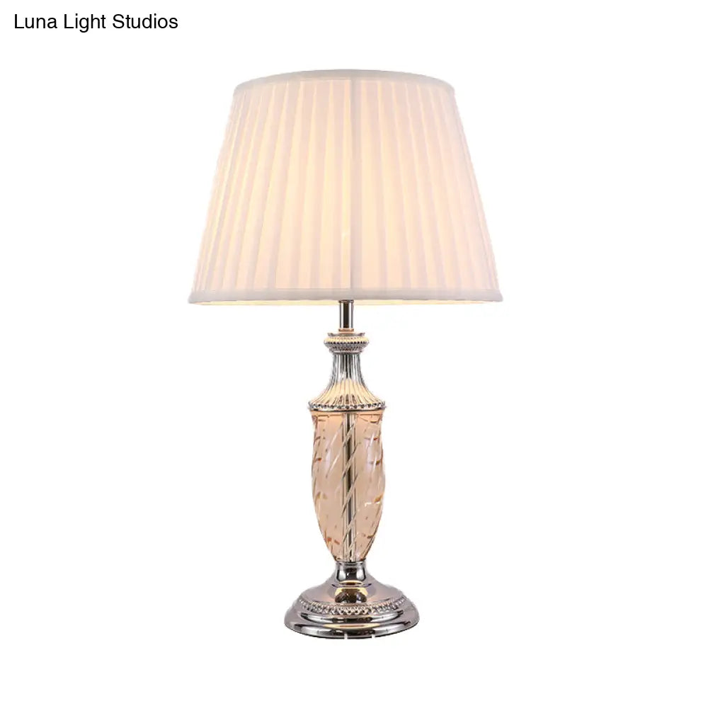 Modern Beige Nightstand Lamp - Contemporary 1 Head Task Light With Tapered Drum Shade