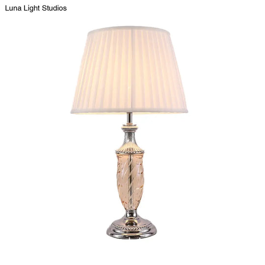 Modern Beige Nightstand Lamp - Contemporary 1 Head Task Light With Tapered Drum Shade