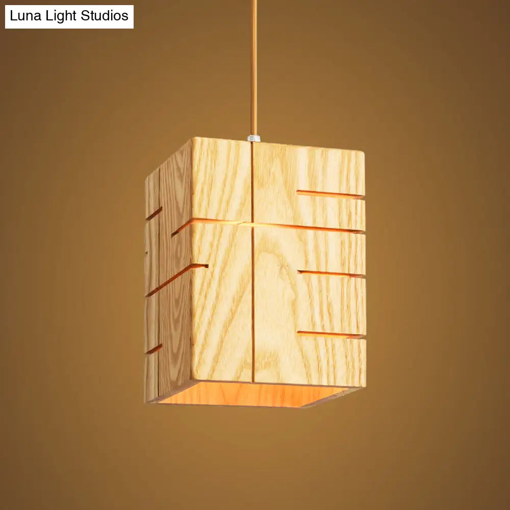 Modern Beige Pendant Lamp With Wood Shade - Ideal For Restaurants