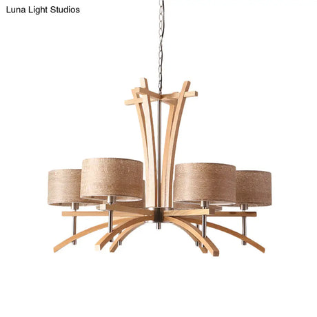 Modern Beige Radial Chandelier With Wood Suspended Shades - 3/6 Lights Pendant Lamp