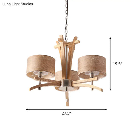 Modern Beige Radial Chandelier With Wood Suspended Shades - 3/6 Lights Pendant Lamp