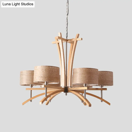 Modern Beige Radial Chandelier With Wood Suspended Shades - 3/6 Lights Pendant Lamp
