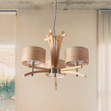 Modern Beige Radial Chandelier With Wood Suspended Shades - 3/6 Lights Pendant Lamp 3 /