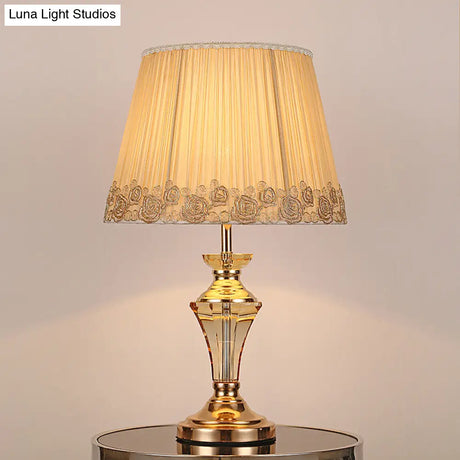 Modern Beige Table Lamp With Tapered Drum Shade - Contemporary Design