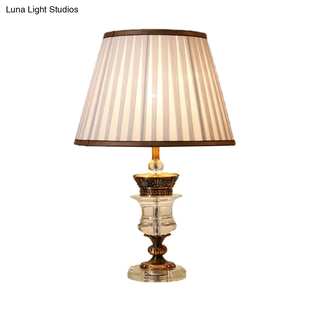 Modern Beige Table Lamp With Wide Flare Fabric Shade For Dining Rooms