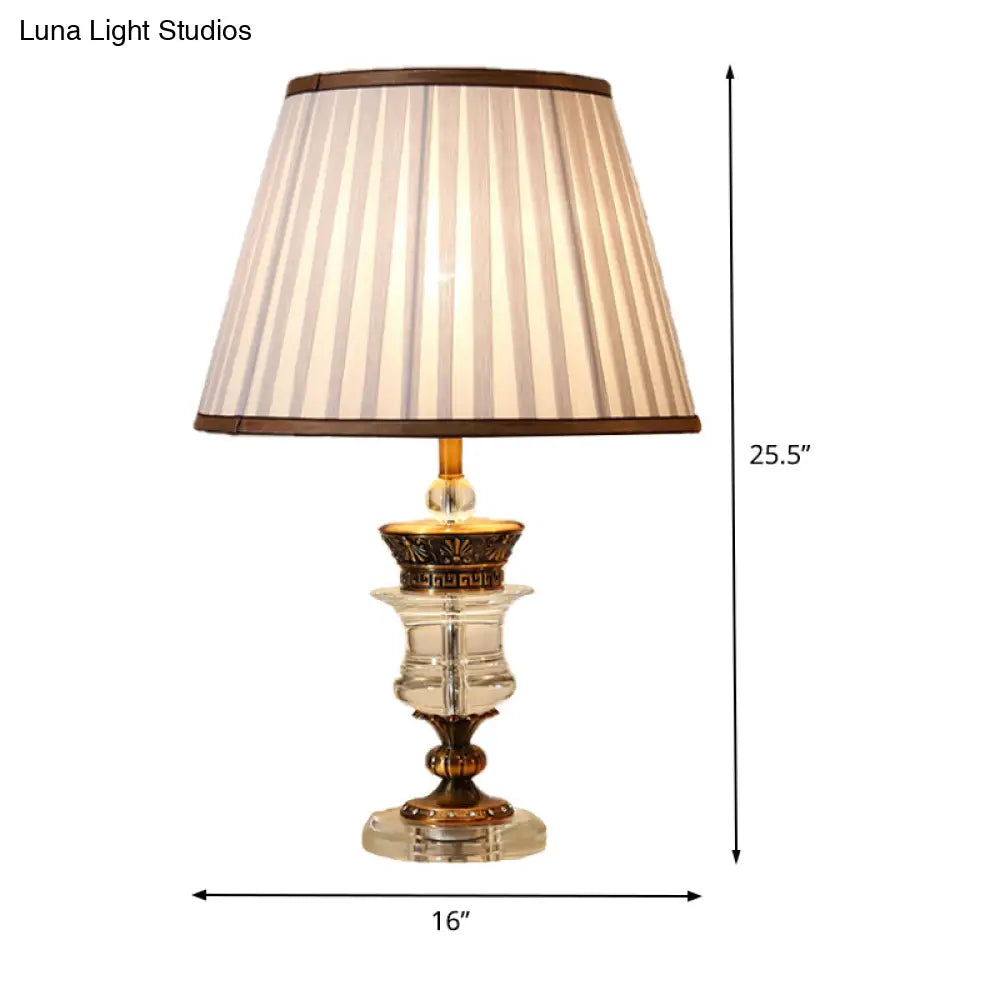Modern Beige Table Lamp With Wide Flare Fabric Shade For Dining Rooms