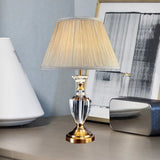 Modern Beige Urn Desk Lamp With Beveled Crystal Table Light And Fabric Shade