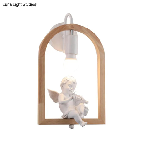 Modern Beige Wooden Arched Shelf Wall Light With Lovely Deco Boutique Sconce Lamp