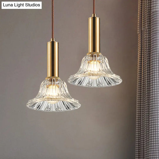 Modern Bell Pendant Light Fixture With Clear/Smoke Gray/Cognac Crystal Gold Finish