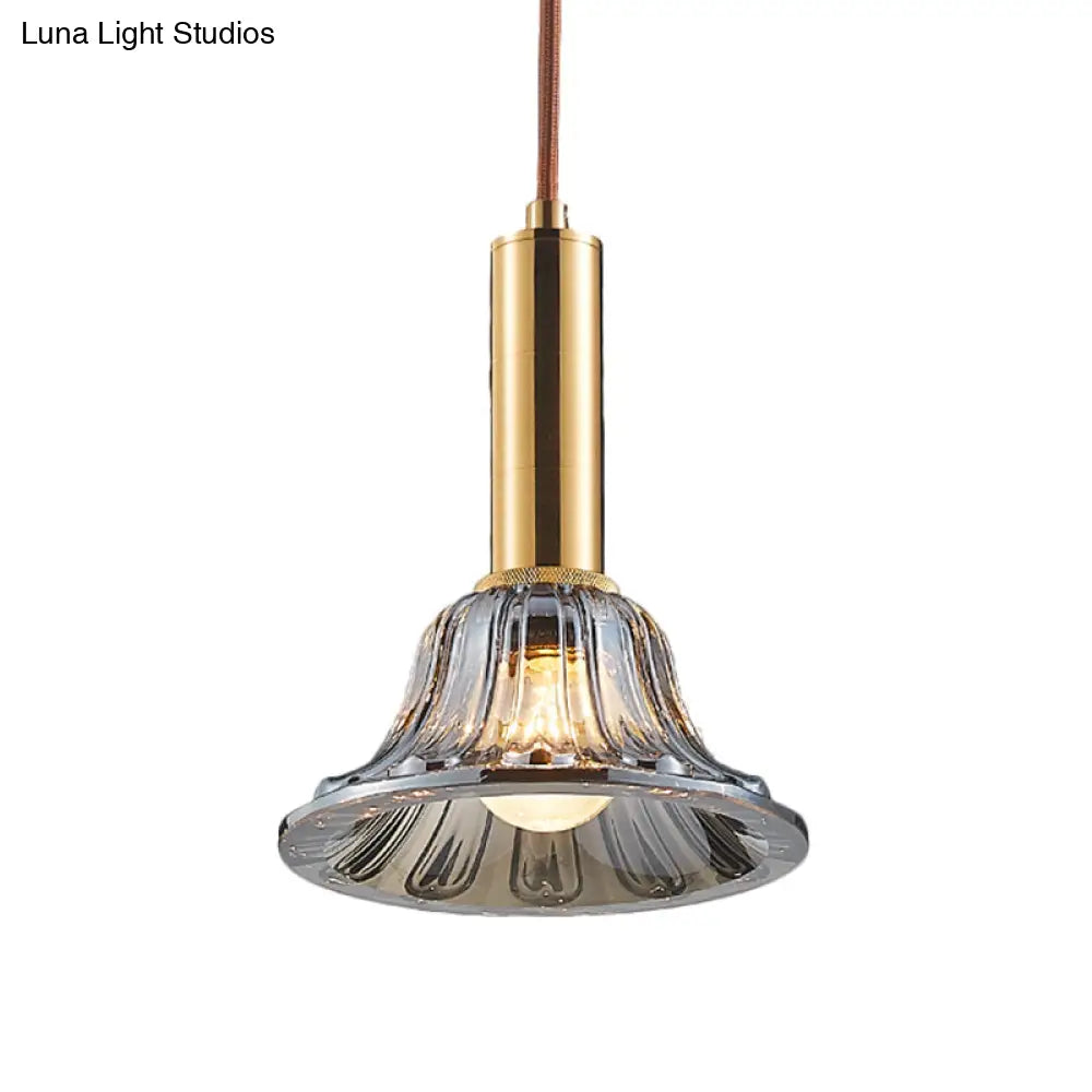 Modern Bell Pendant Light Fixture With Clear/Smoke Gray/Cognac Crystal Gold Finish