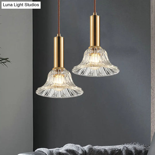 Modern Clear/Smoke Gray/Cognac Crystal Bell Pendant Light Fixture Gold Down Lighting