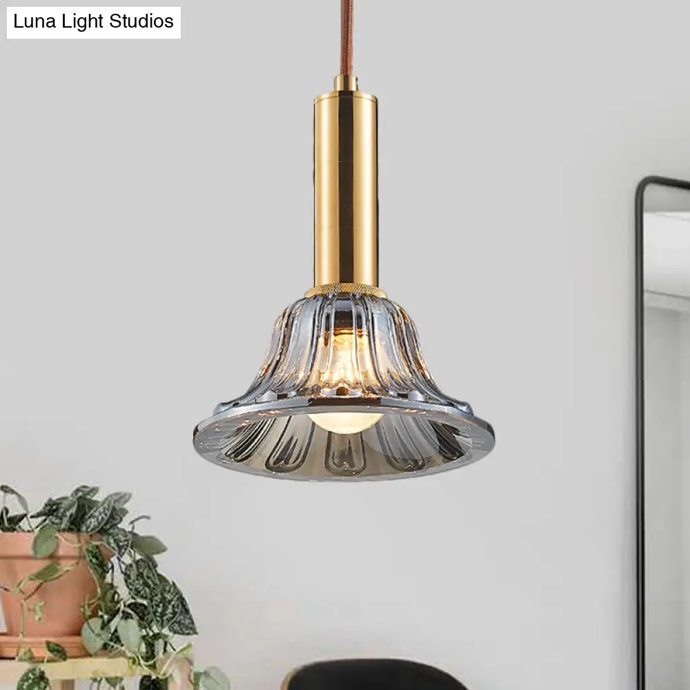 Modern Bell Pendant Light Fixture With Clear/Smoke Gray/Cognac Crystal Gold Finish