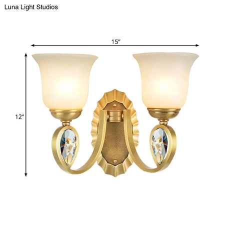 Modern Bell Wall Sconce In Brass For Foyer With White Glass And Metal