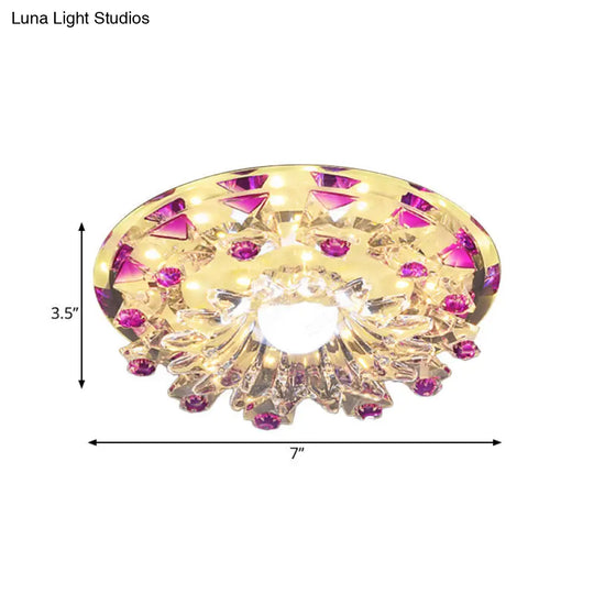 Modern Beveled Crystal Flower Flush Mount Led Ceiling Light Fixture In Purple - Perfect Hallway