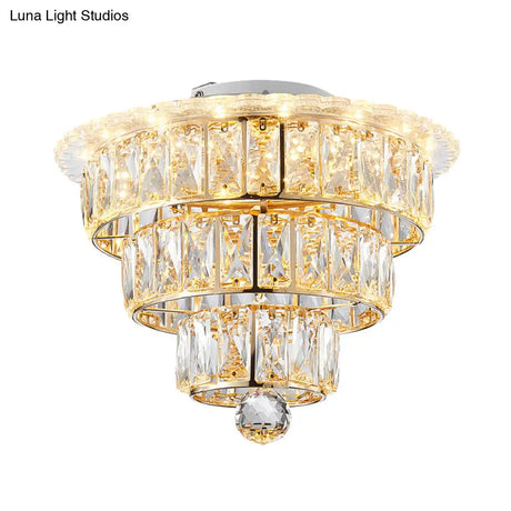 Modern Beveled Crystal Gold Flushmount Led Ceiling Light - 3 Tiers 9.5/12 Inches Wide