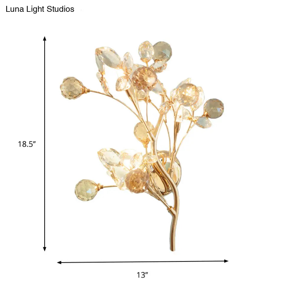 Modern Beveled Crystal Gold Wall Sconce Light Branch With 3 Heads- Stylish Lighting Fixture