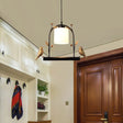 Modern Birdcage Ceiling Light With Black & Gold Metal Cream Glass Shade Bird Decor