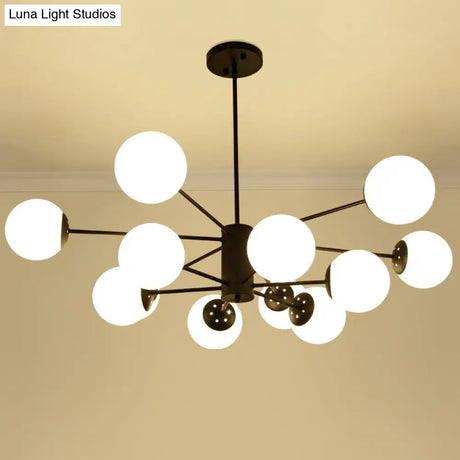 Modern Black 12-Light Chandelier With Frosted Glass Ball Shades - Perfect For Bedroom And Living