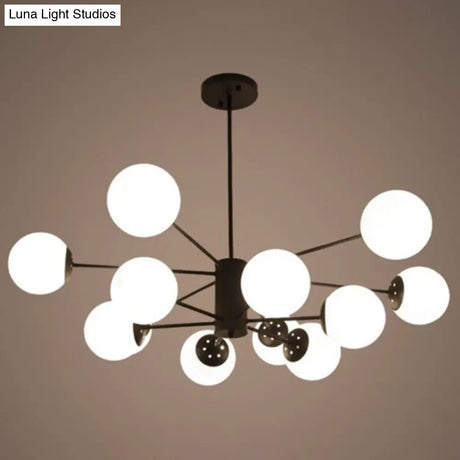 Modern Black 12-Light Chandelier With Frosted Glass Ball Shades - Perfect For Bedroom And Living