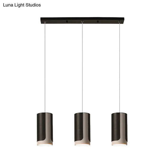 Modern Black Cylindrical Suspension Pendant Lamp - 3-Light Metallic Cluster