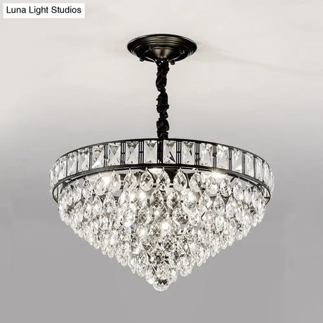 Modern Black 6-Head Bedroom Ceiling Chandelier With Crystal Drip Shades