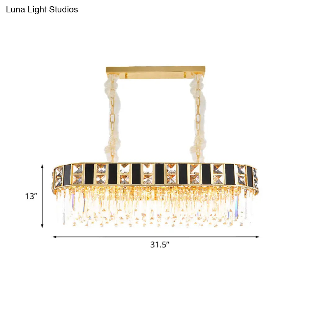Modern Black And Gold K9 Crystal Oval Island Light - 12 Heads Pendant For Dining Room Ceiling
